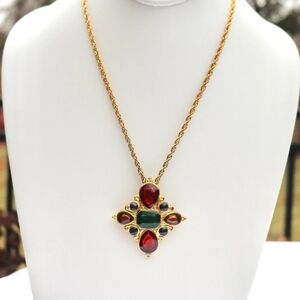 JAY STRONGWATER MALTESE CROSS NECKLACE WITH SLIDE PENDANT / SCARF PIN VTG Enamel